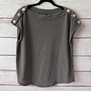 Jones New York Signature Striped Button Shoulder Top – Size Large ⚓️🖤🤍 Nautical